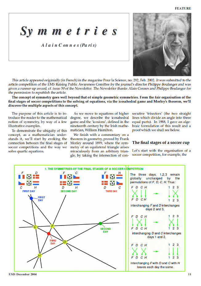article Symmetries d’Alain Connes Newsletter de l’European Mathematical Society (EMS)