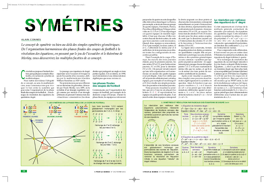 article Symétries d’Alain Connes magazine Pour la Science