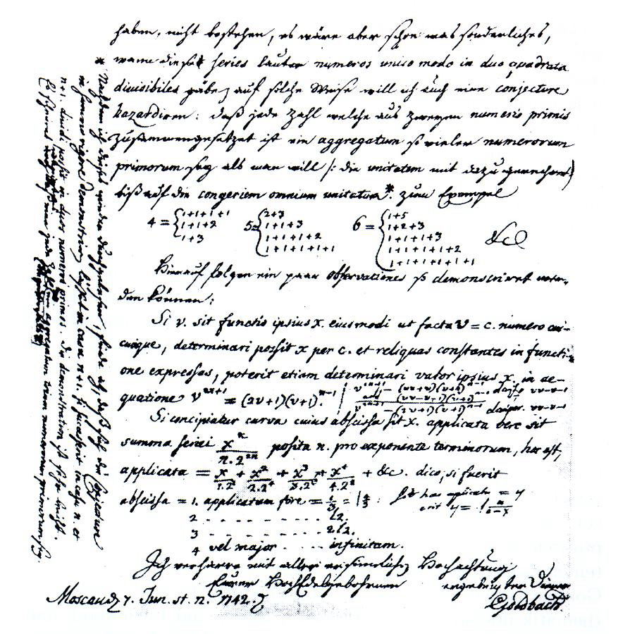 image de la lettre manuscrite de Goldbach à Euler
